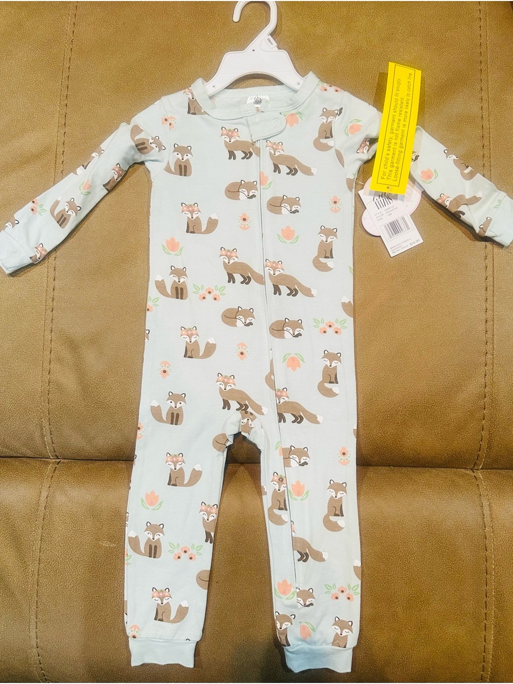 CO Mint Green Fox Print Footed One-Piece
